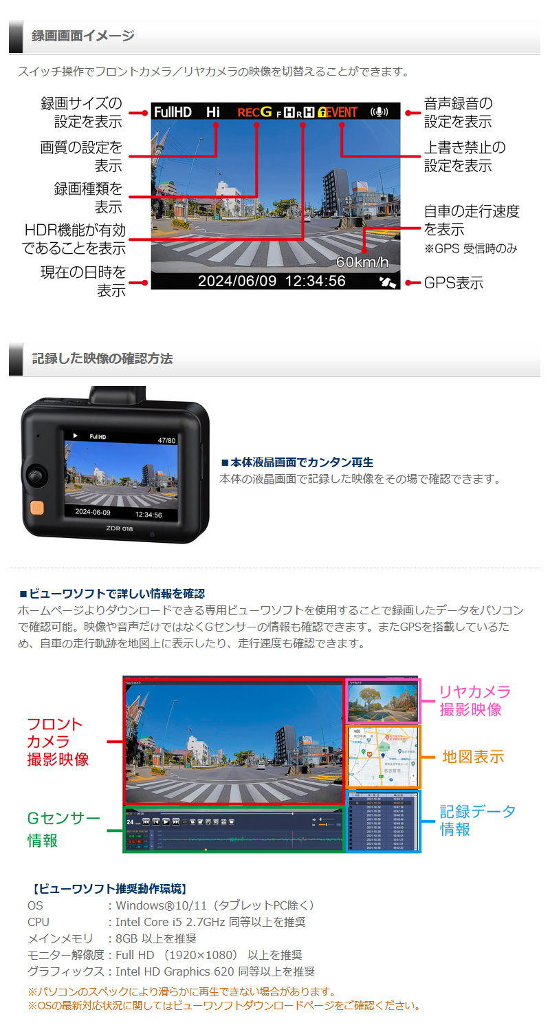 新品未開封　ドライブレコーダー ZDR018 GPS HDR コムテック 前後2カメラコンパクトドライブレコーダー ZDR018