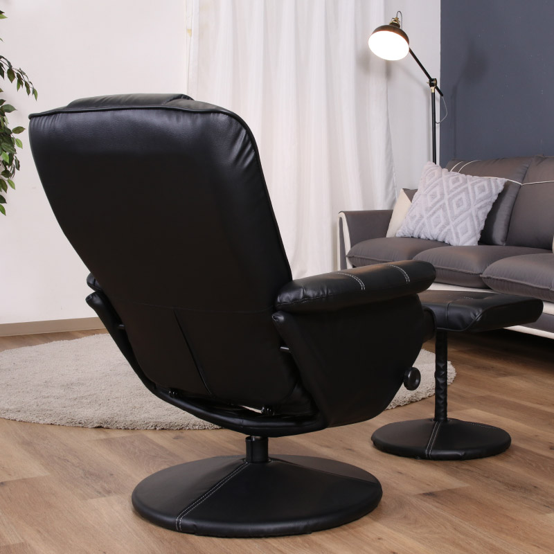 ブラック折りたたみ　ソーサーチェア　ラウンジチェア　パーソナルチェア　スツール付 不二貿易（Fuji Boeki） 79604 パーソナルチェアー マリーノ BK