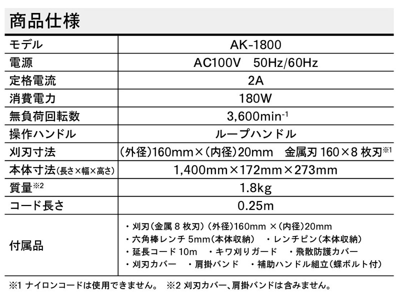 京セラインダストリアルツールズ 刈払機（草刈り機） AK-1800 金属8枚