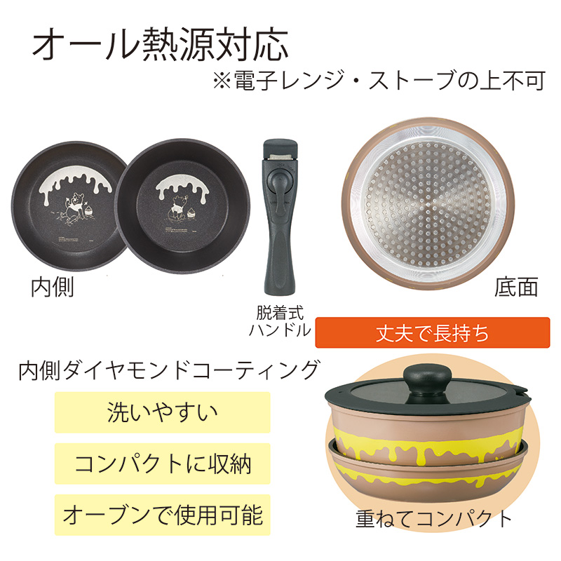 スケーター 取っ手が外れる 鍋 & フライパン セット くまのプーさん