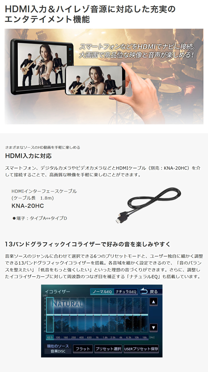 彩速ナビ ケンウッド 7V型/200mmワイドモデルナビ MDV-S711HDW