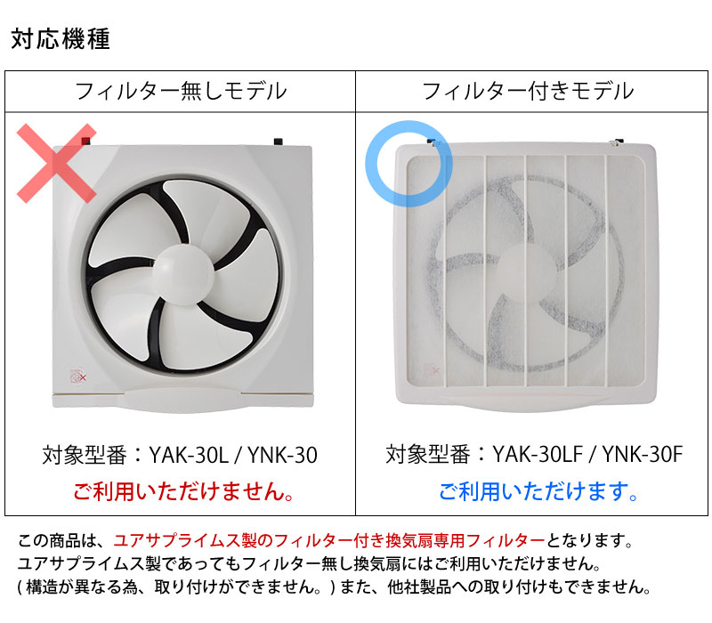 換気扇 フィルター 3枚入り 交換用 N-30 ユアサプライムス製換気扇 YNK-30F YAK-30LF 専用 羽根径30cm用 Y-30後継品 取り替え用 YUASA 純製品｜yuasa-p｜02