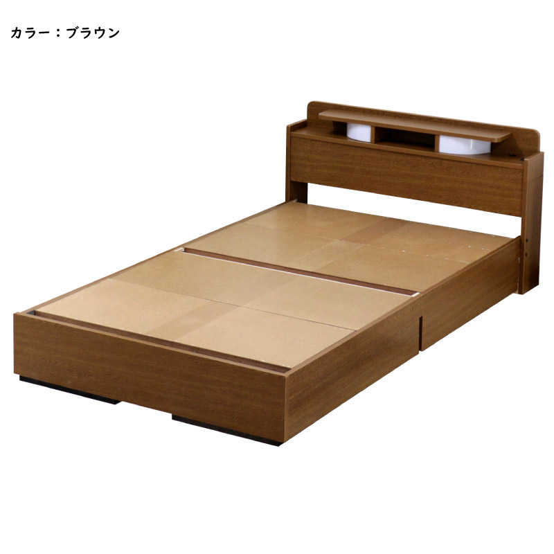 木製シングルベッドフレーム（マットレス付き） 友澤木工 ベッド シングル マットレス付き 日本製フレーム 棚 ダブル