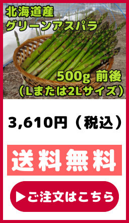 北海道産 グリーンアスパラガス 500g 前後 Lまたは2Lサイズ