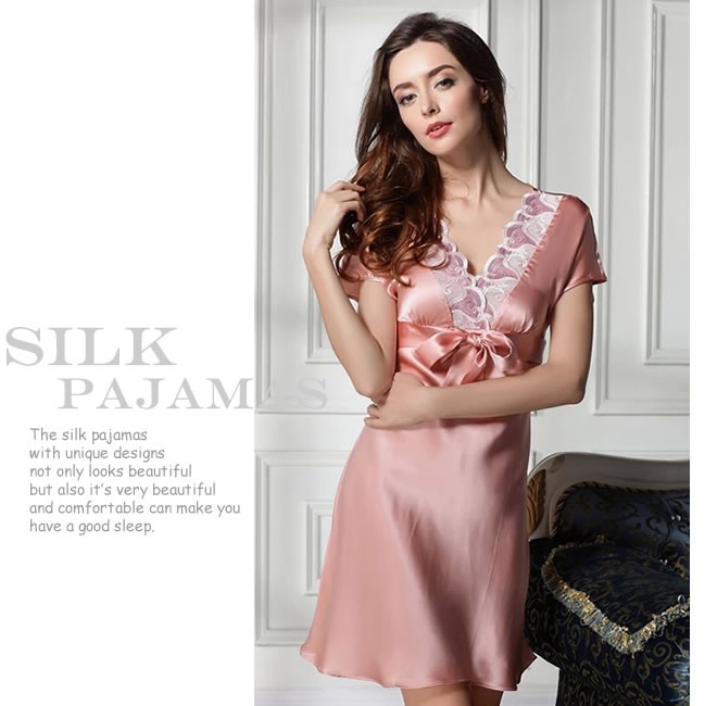 シルクパジャマ ルームウェア レディース 女性用 ネグリジェ 絹 新作 レース 在庫処分 優品 ナイトウェア 夏 春 ワンピース セール