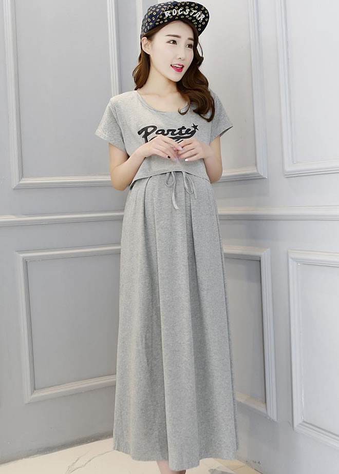 授乳服 マタニティ 授乳口 ワンピース 半袖 マキシ丈 春夏 ロング スカート ロイヤルブルー 新商品 セール カジュアル 優品 着痩せ マタニティウェア ママ服