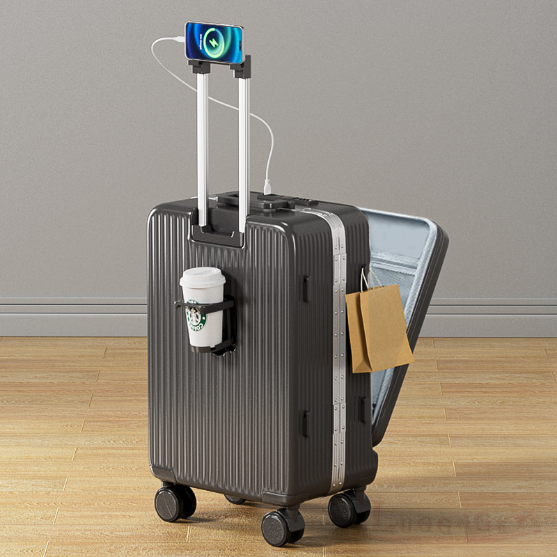スーツケース キャリーケース 機内持ち込み 多機能スーツケース フロントオープン 前開き 超軽量 大容量 USBポート付き カップホルダー付き  海外旅行 S Mサイズ
