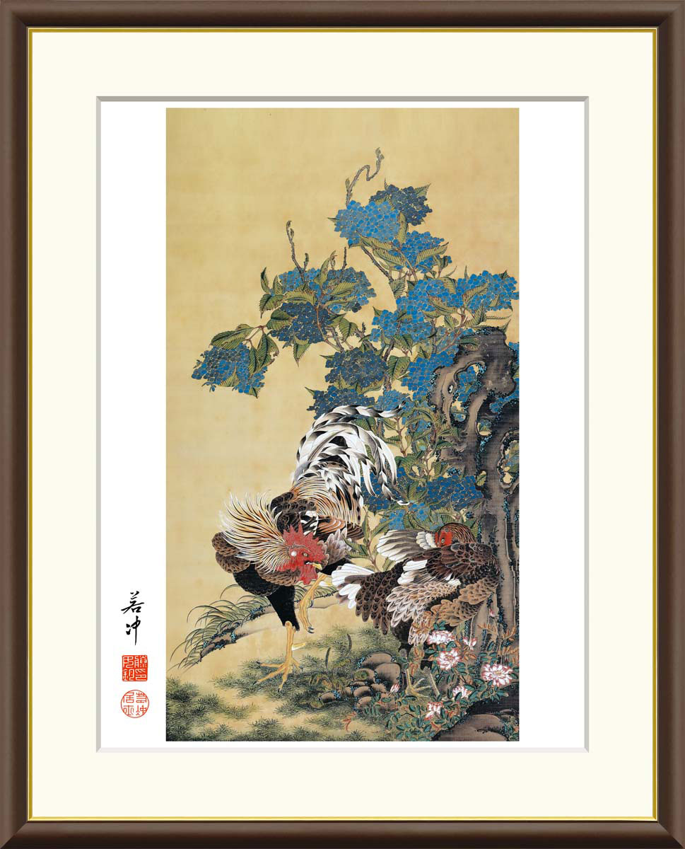 伊藤若冲 南天雄鶏図 （F4サイズ）（紐・フック付） 日本の名画 約縦42