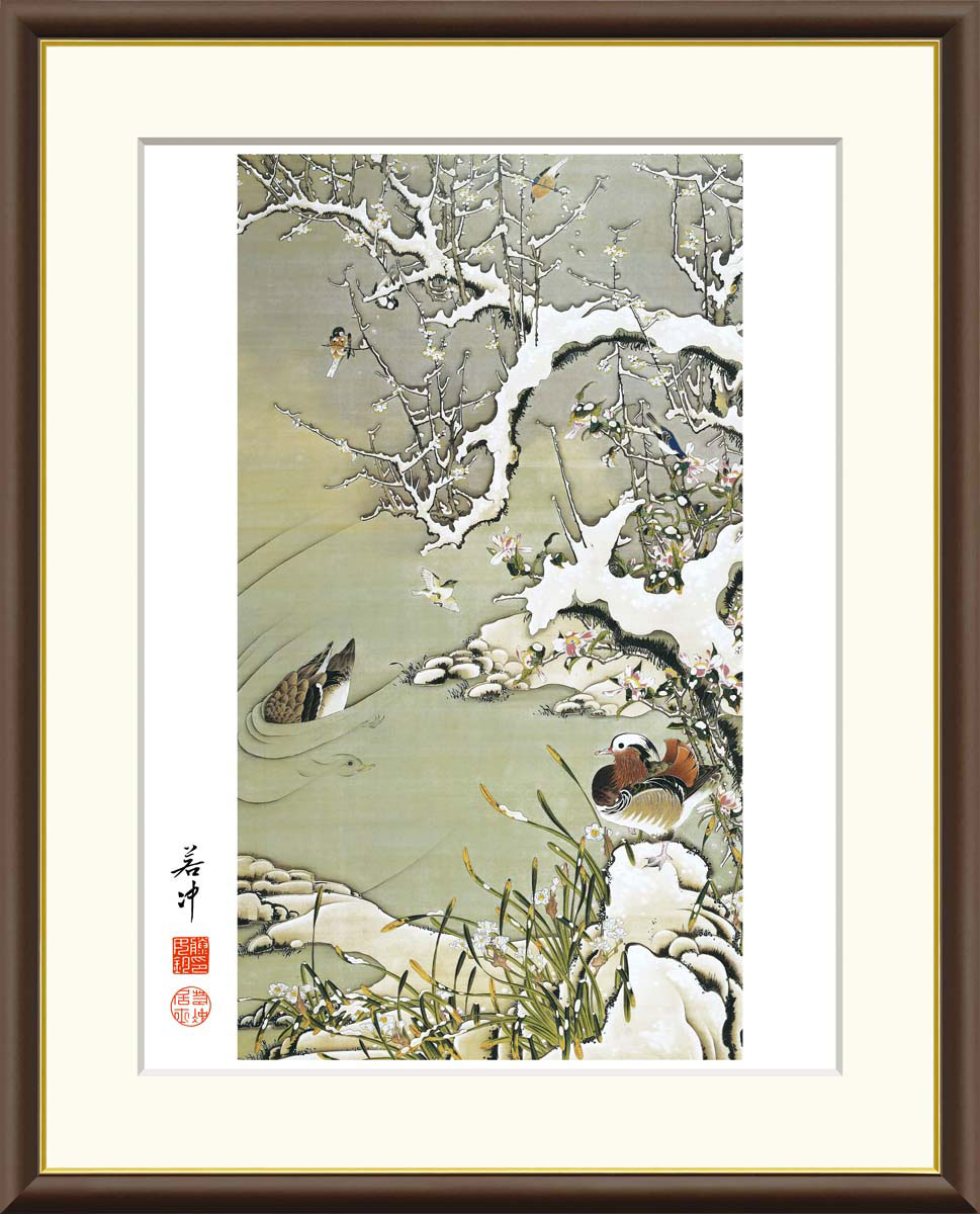 伊藤若冲 南天雄鶏図 （F4サイズ）（紐・フック付） 日本の名画 約縦42