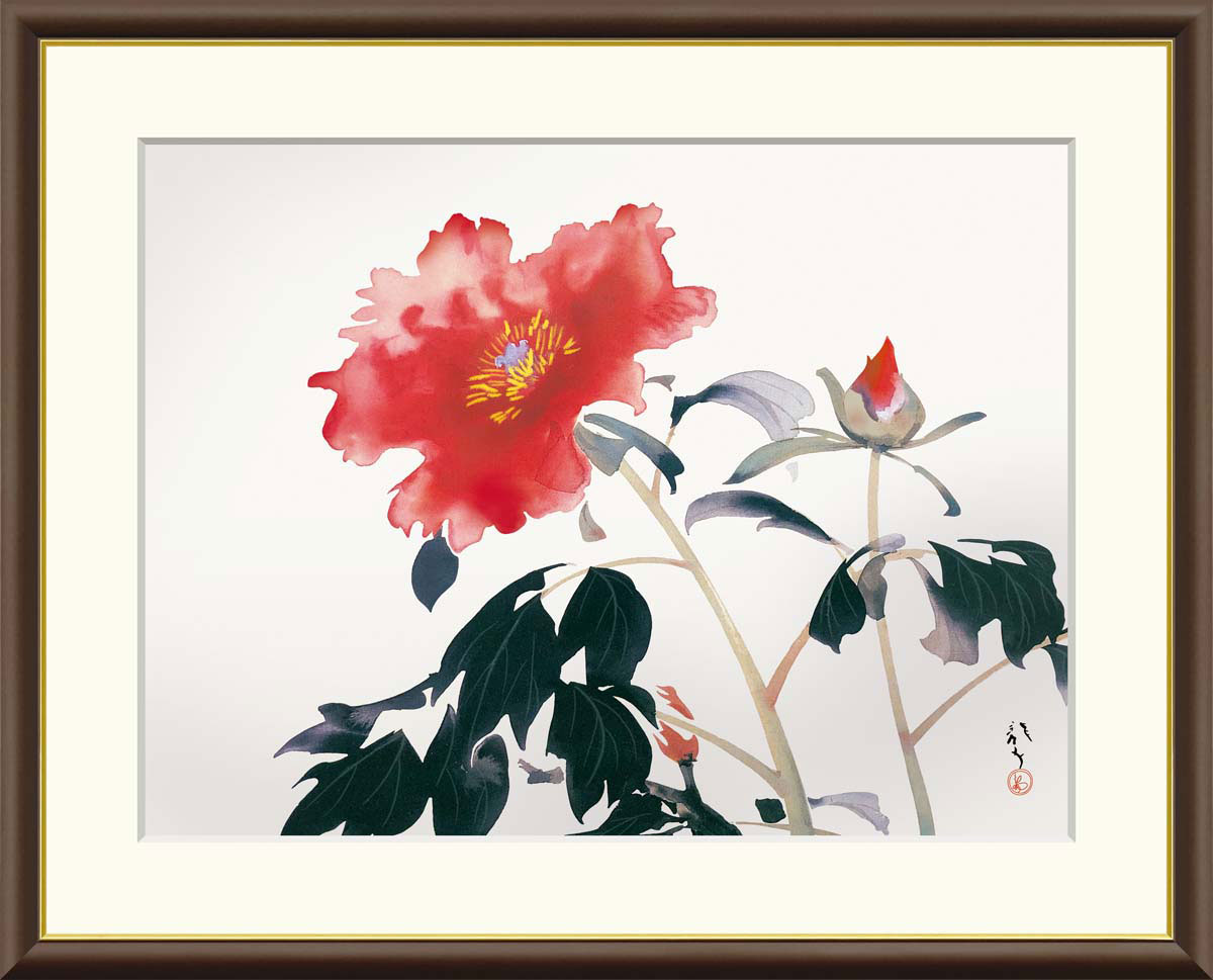 川端龍子 桃 （F6サイズ）（紐・フック付） 日本の名画 約横52×縦42cm