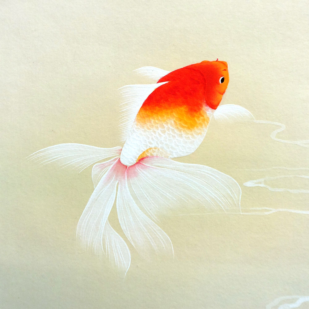 掛軸 (掛け軸) 夏用 金魚 鈴木優莉 尺五立 約横54.5cm×縦190cm