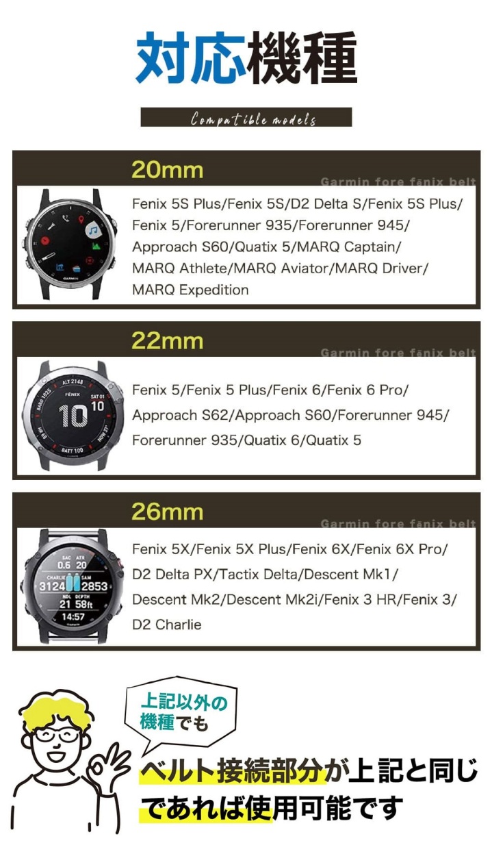 Garmin Fenix ベルト バンド Approach S60 S62 ForeAthlete 945J 935J