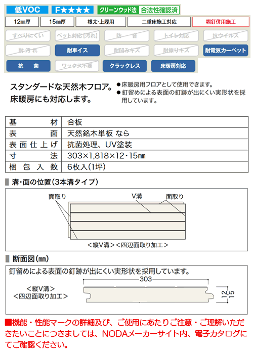 フロア 捨貼用 根太貼OK ノダ お取り寄せ Nクラレス15 天然銘木 床暖房