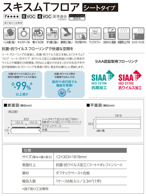 フロア 捨貼用 永大A品 お取り寄せ商品 スキスムTフロア シートタイプ 溝数1 床暖房対応 EIDAI  TRNV-(BLM,TIH,SAC,RSO,OGP,MNE,MSO,BOT,SSC) 代引不可23kg :TRNV-XX:床材本舗ヤフーショップ -  通販 - Yahoo!ショッピング