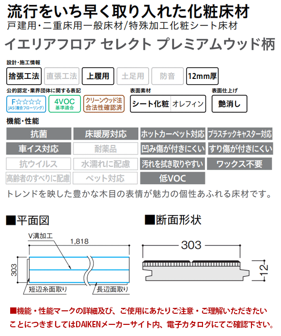 YN80-XX お取寄せ品 捨貼用 フロア ダイケン ハピアフロア トレンドウッド柄 シート 艶消し 12mm厚 溝数1 耐CT 床暖対応 抗菌 25Kg 代引不可｜yukazaihonpo｜04