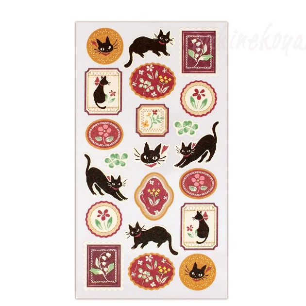 猫柄 和風シール WANOWA レトロモダン シイル 黒猫 文房具