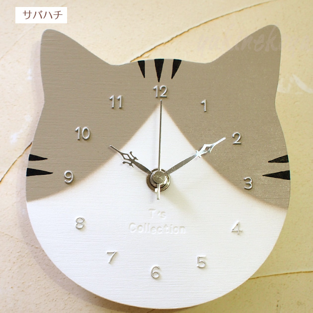 猫の置き時計 兼用 壁掛け時計 ネコプチットクロック ハチワレ T's