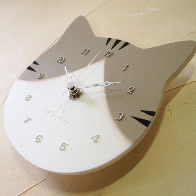 猫の置き時計 兼用 壁掛け時計 ネコプチットクロック ハチワレ T's