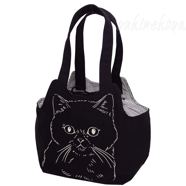 【@nagastagram09】オーダー猫耳帽子 & 巾着バッグ 猫 フェイス刺繍トートショルダー 猫顔 猫耳ポケット 巾着