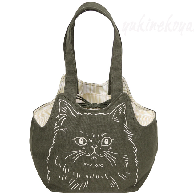 ファッション 猫 フェイス刺繍トートショルダー 猫顔 猫耳ポケット 巾着 財布・ケース・小物入れ
