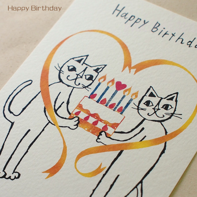 猫 ポストカード おかべてつろう Happy Birthday Okabe Tetsuro 誕生祝
