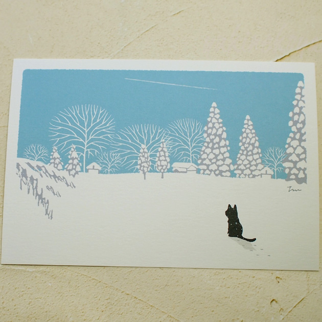 猫のポストカード たびねこ 冬の飛行機雲 森俊憲 もりとしのり 黒猫