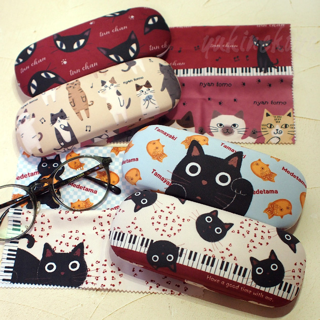 メガネケース 猫柄 メガネ拭き付き ハードケース 眼鏡入れ 眼鏡ケース