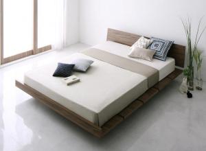 モダンデザインローベッド プレミアムボンネルコイルマットレス付き ナローステージ ダブル フレーム幅160 組立設置付(61656円)