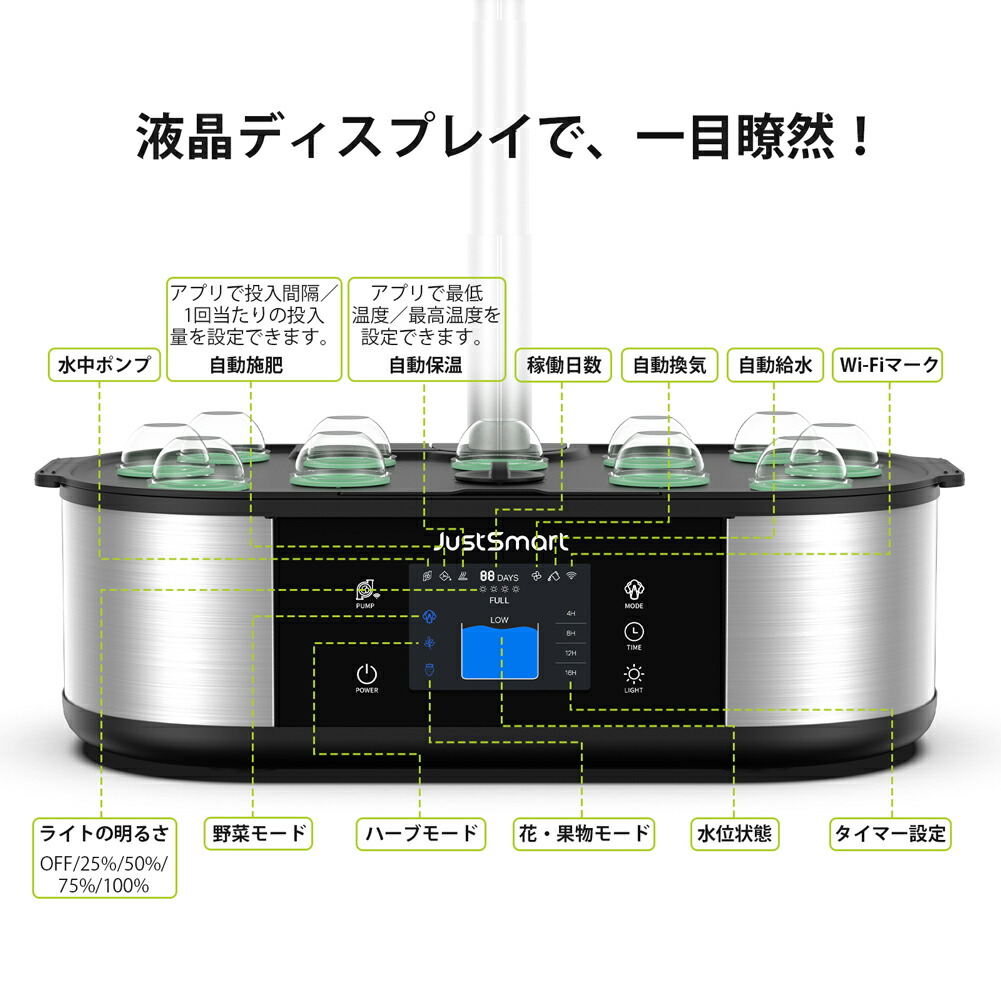 JustSmart 水耕栽培キット 土を使わず 太陽に左右されず育てられる 家庭菜園に憧れる 野菜 花 果物 ハーブ ベランダの日当たり良くない