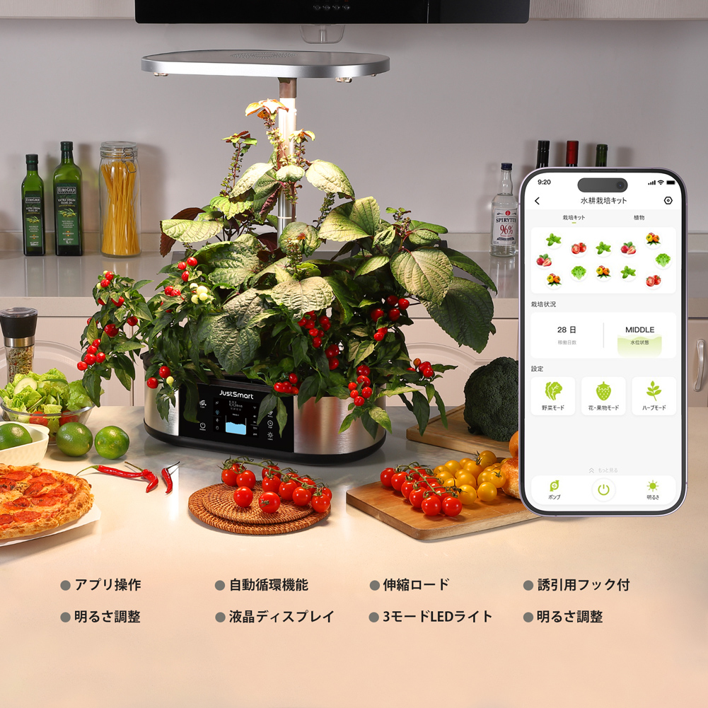 JustSmart 水耕栽培キット 太陽に左右されず育てられる 家庭菜園に憧れる 野菜 花 果物 ハーブ ベランダの日当たり良くない