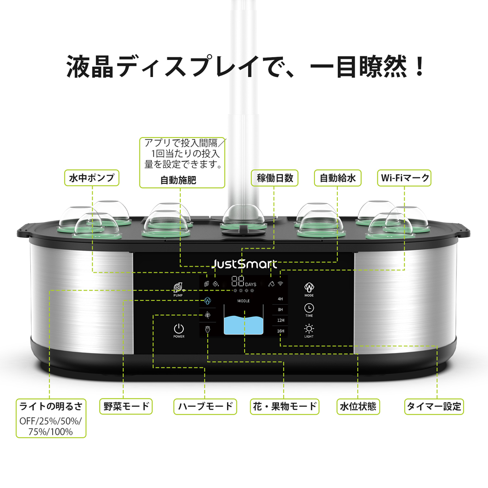 JustSmart 水耕栽培キット 土を使わず 太陽に左右されず育てられる 家庭菜園に憧れる 野菜 花 果物 ハーブ ベランダの日当たり良くない