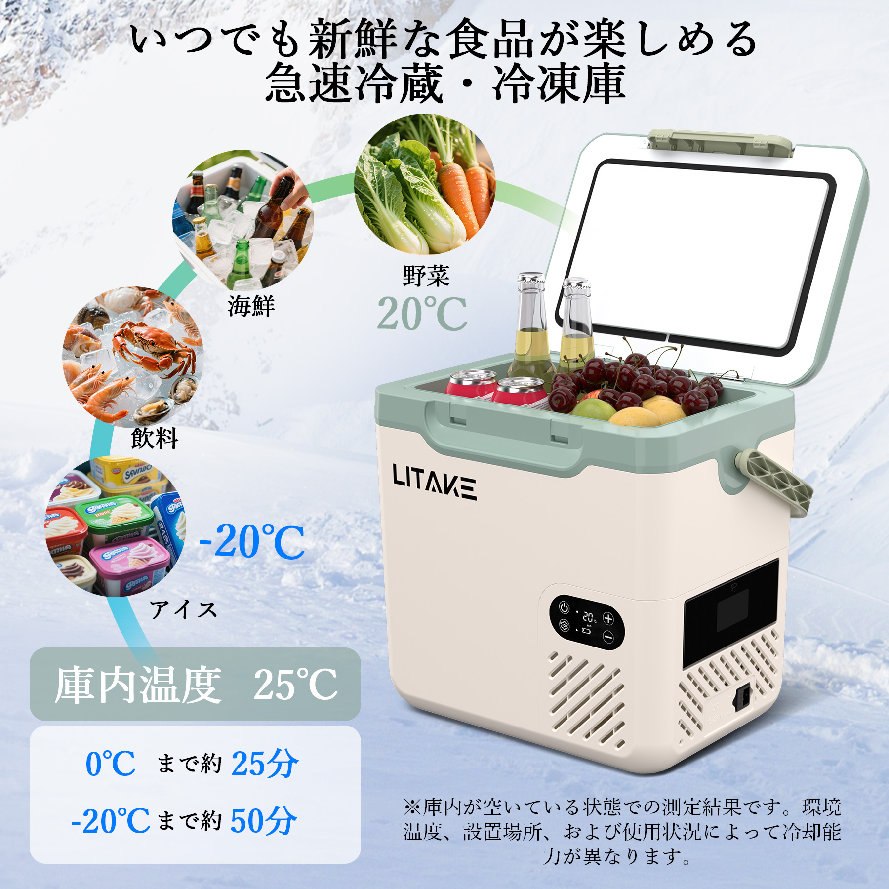 ポータブル冷蔵庫 LEDライト搭載 車載用冷蔵庫 18L ポータブル冷凍冷蔵庫 車載 冷凍庫 クーラーボックス アウトドア キャンプ 