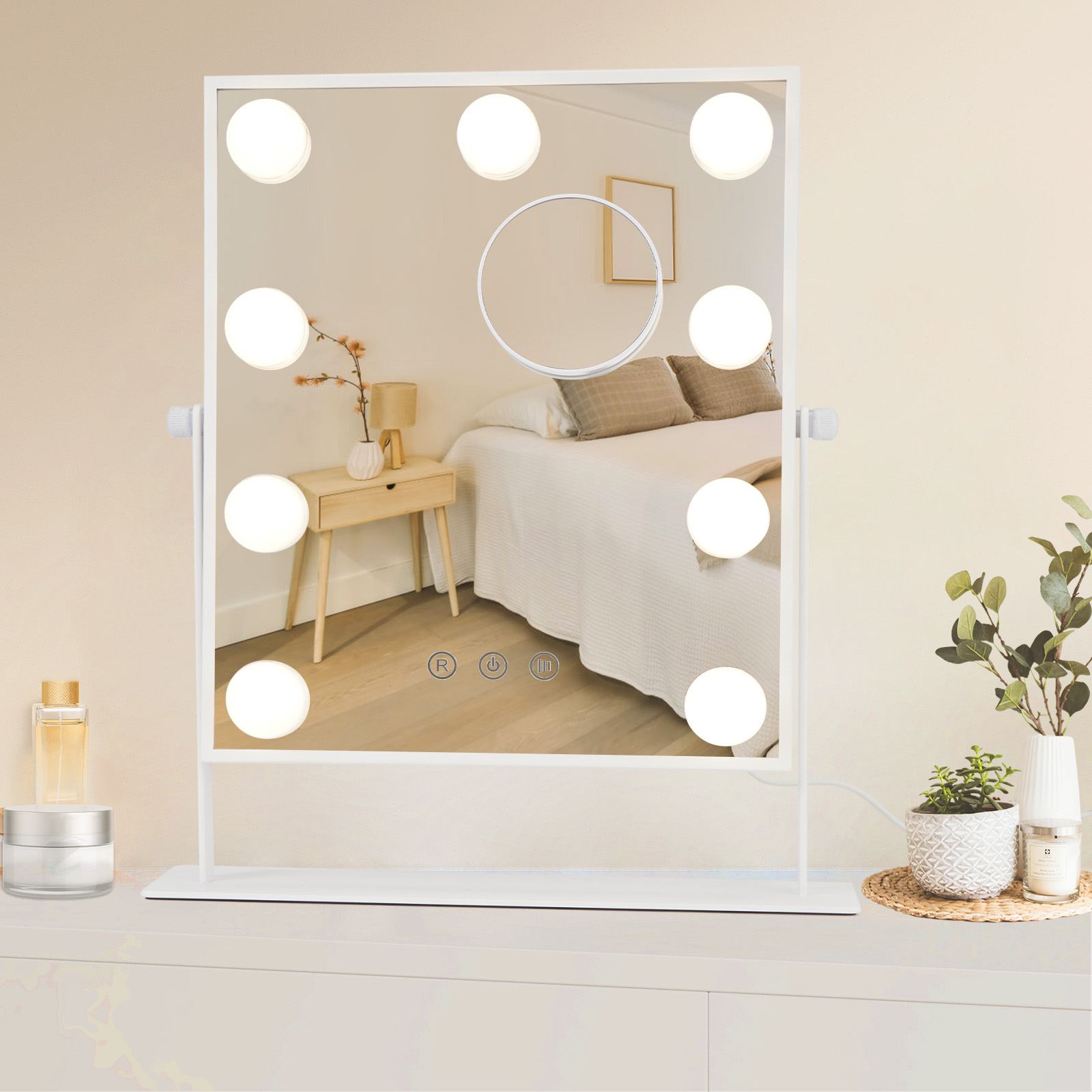 限定クーポン 女優ミラー ハリウッドミラー ライト付き 30cm*36cm 卓上