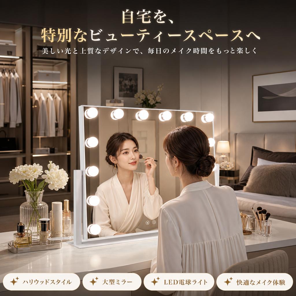 新登場 女優ミラー 卓上 ハリウッドミラー メイクミラー 鏡 大きめ