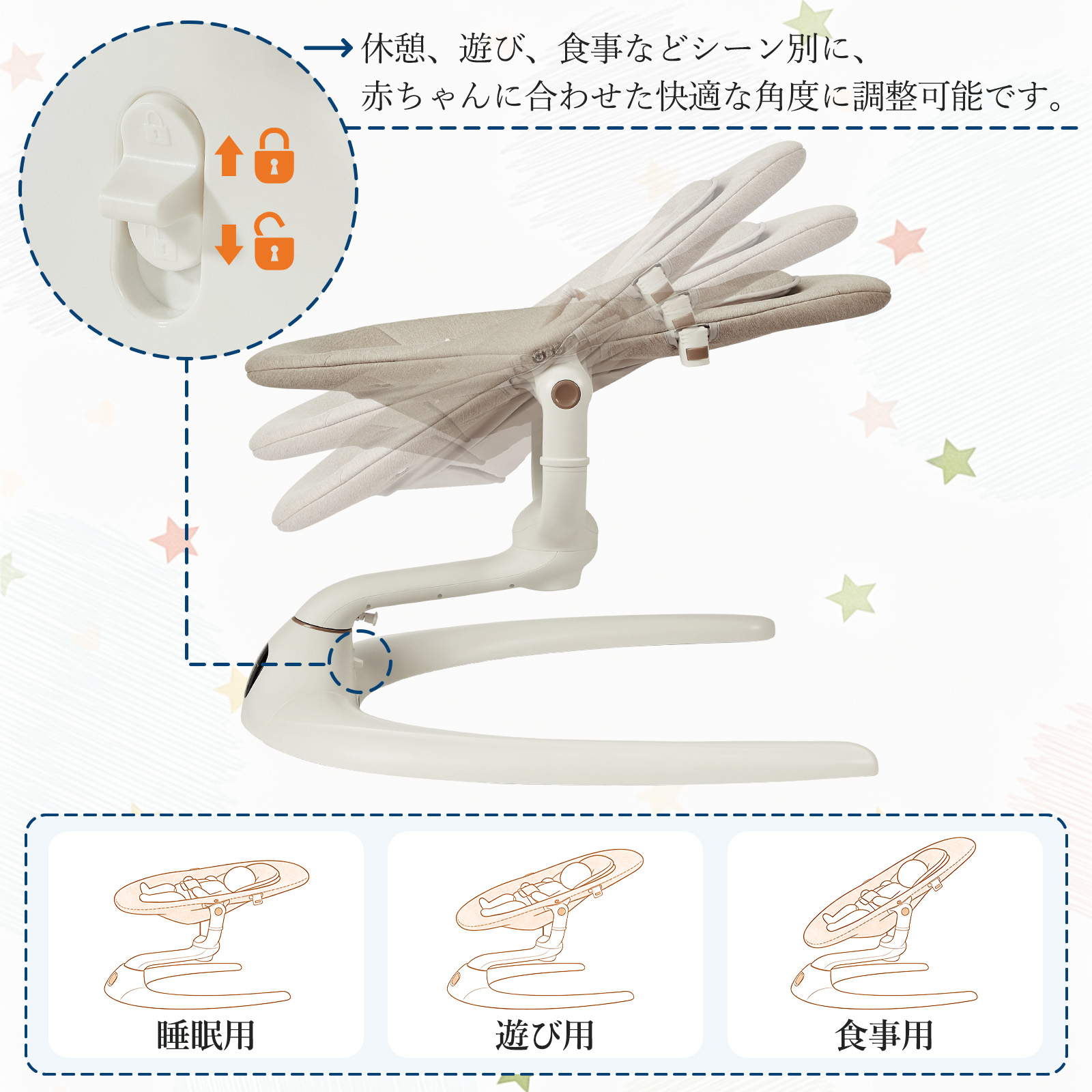 ベビーバウンサー 電動ベビースウィング スマー...の詳細画像3