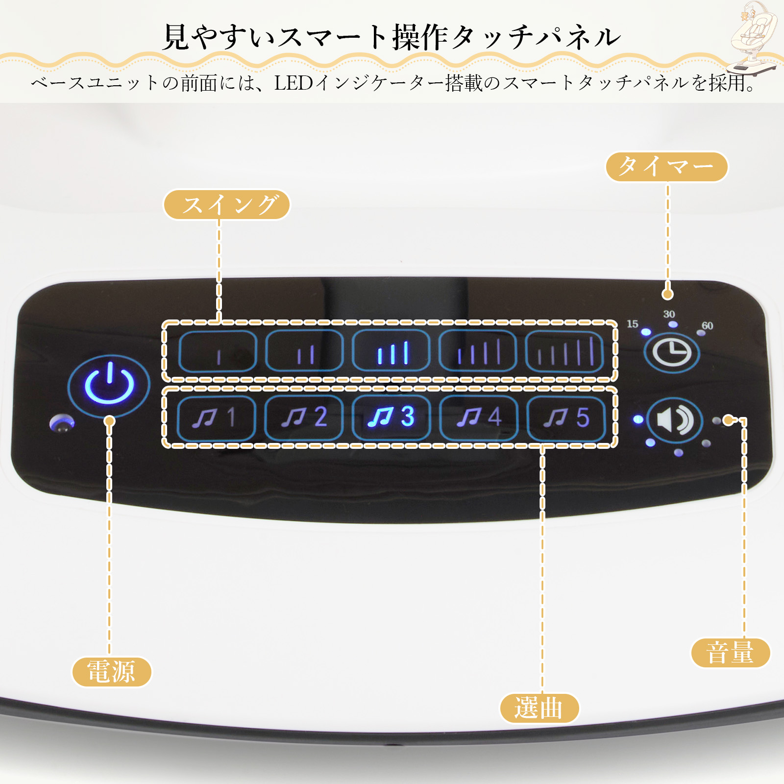 ベビーバウンサー 電動 ゆりかご 電動スイング...の詳細画像4