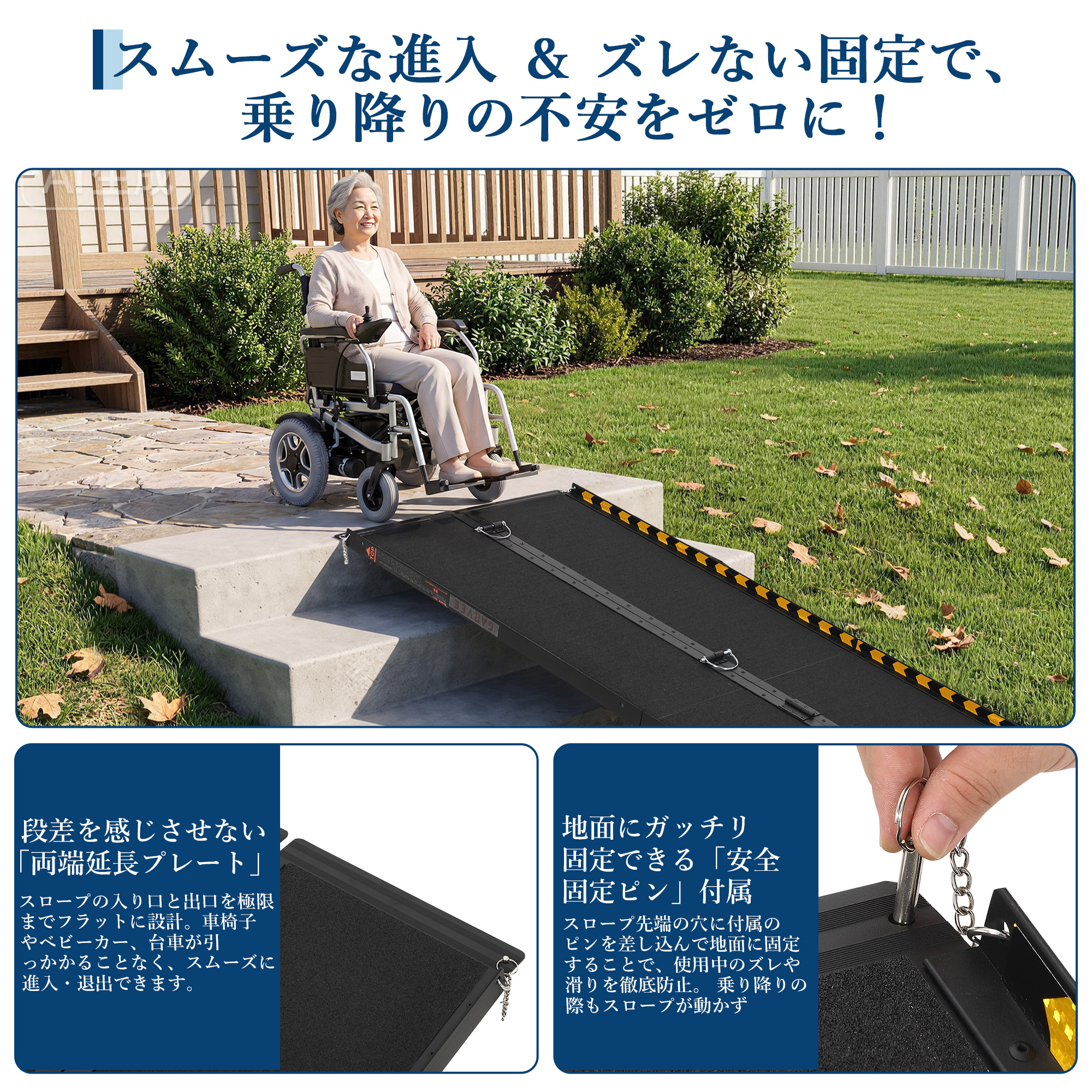 車椅子 スロープ 折りたたみ 四つ折り キャスター付き サポート脚付