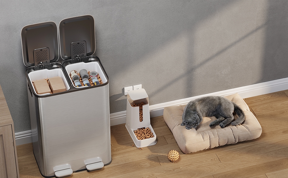 ゴミ箱 ダストボックス 2x30L 蓋付き ペダル式 410ステンレス製 pp素材