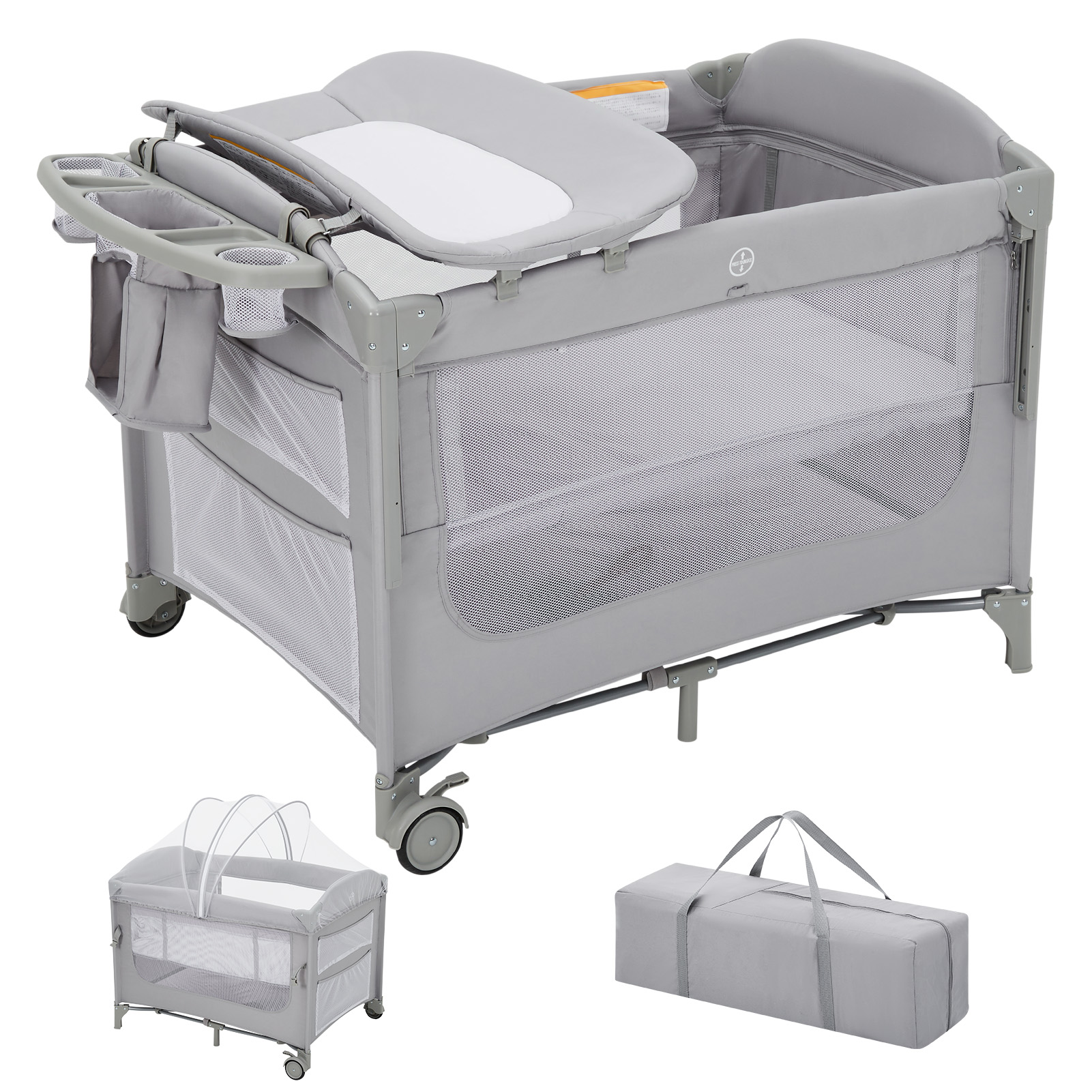 ベビーベッド プレイヤード 蚊帳付き 折りたたみ キャスター 揺りかご