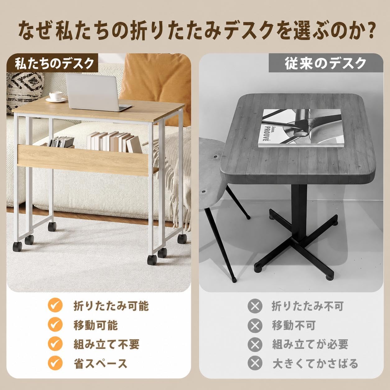 折りたたみデスク パソコンデスク 幅80×奥行50×高さ75cm 省スペース