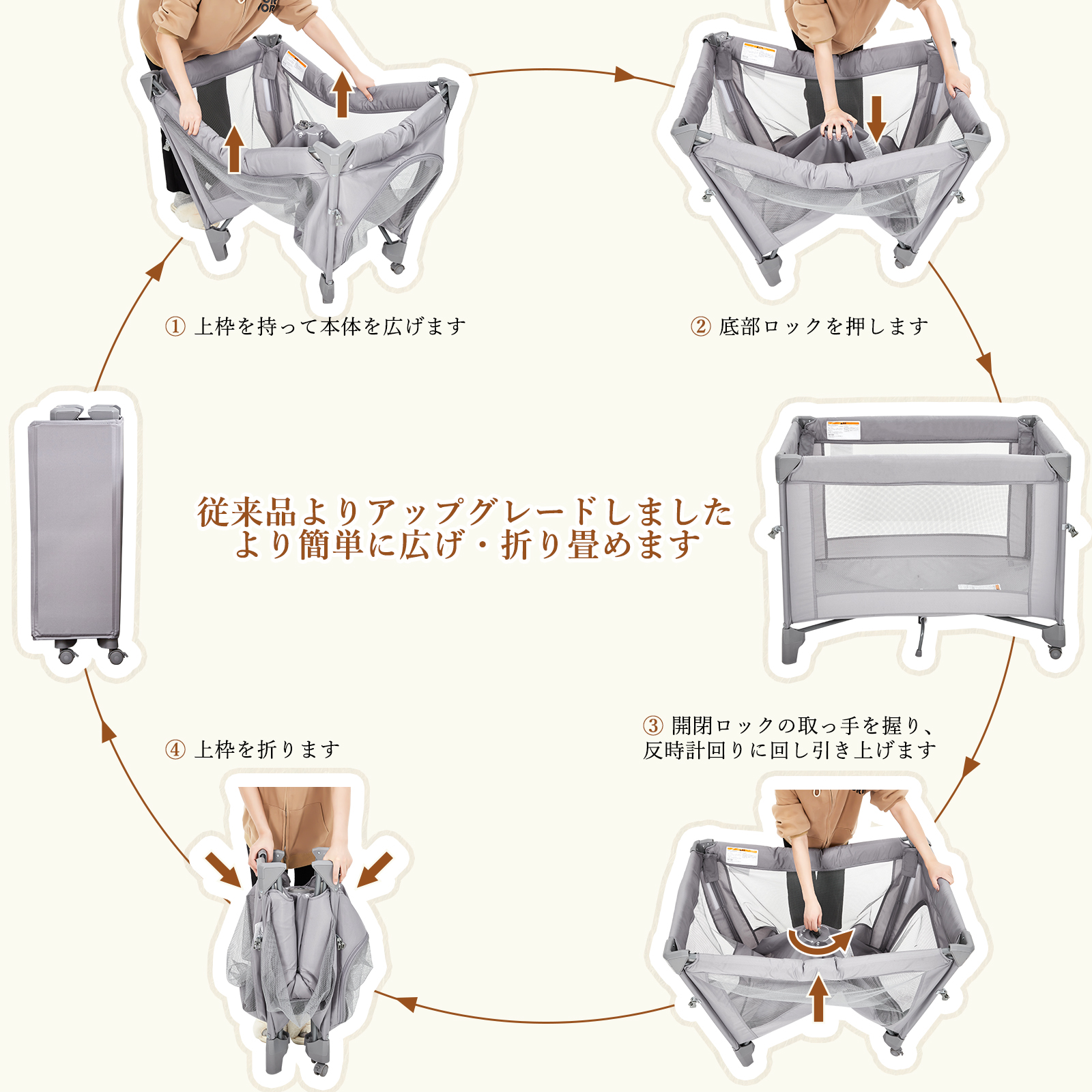 ベビーベッド 折りたたみ 添い寝 プレイヤード 簡単収納 蚊帳付き