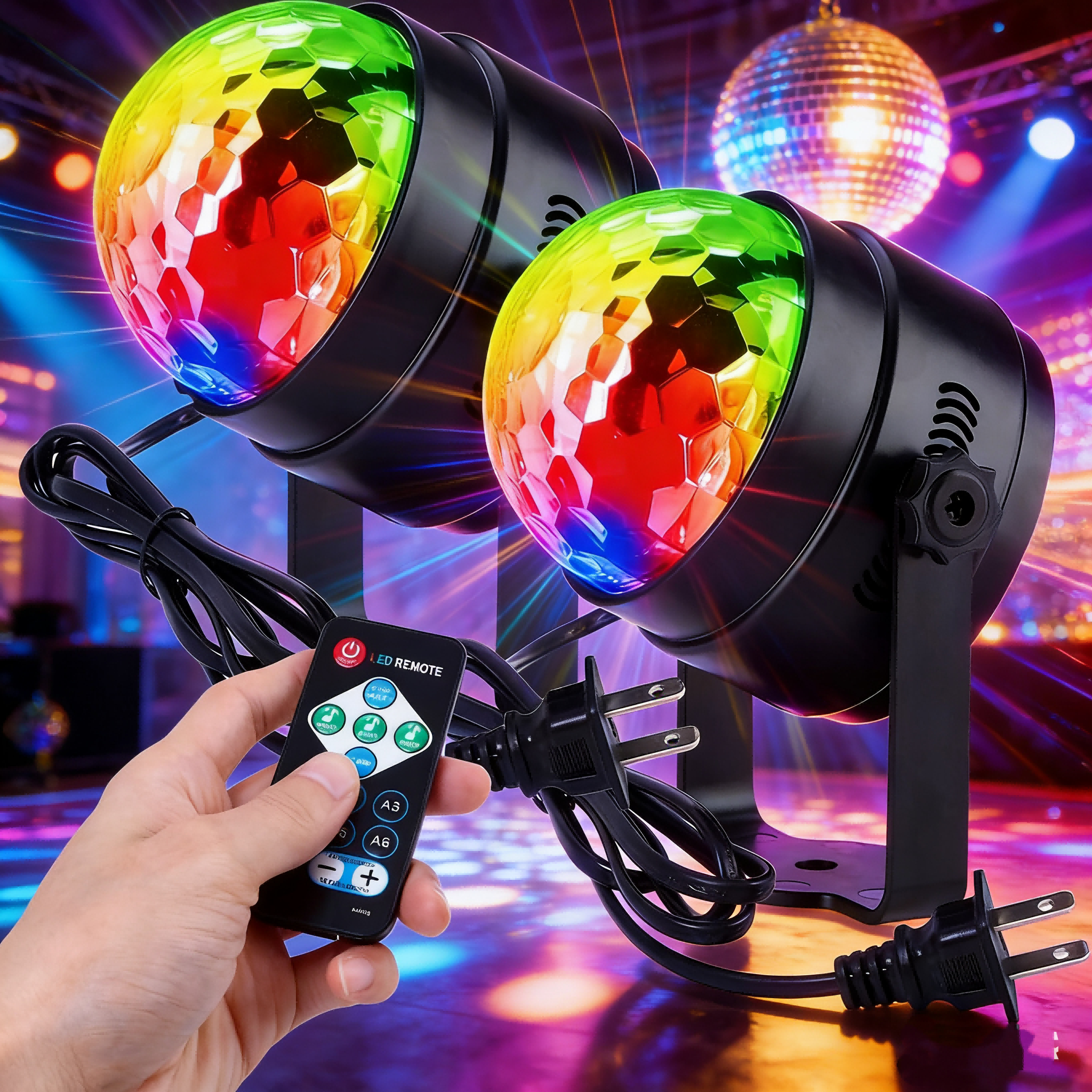 LED ミラーボール ディスコライト 家庭用 7色 RGB 回転 6w リモコン