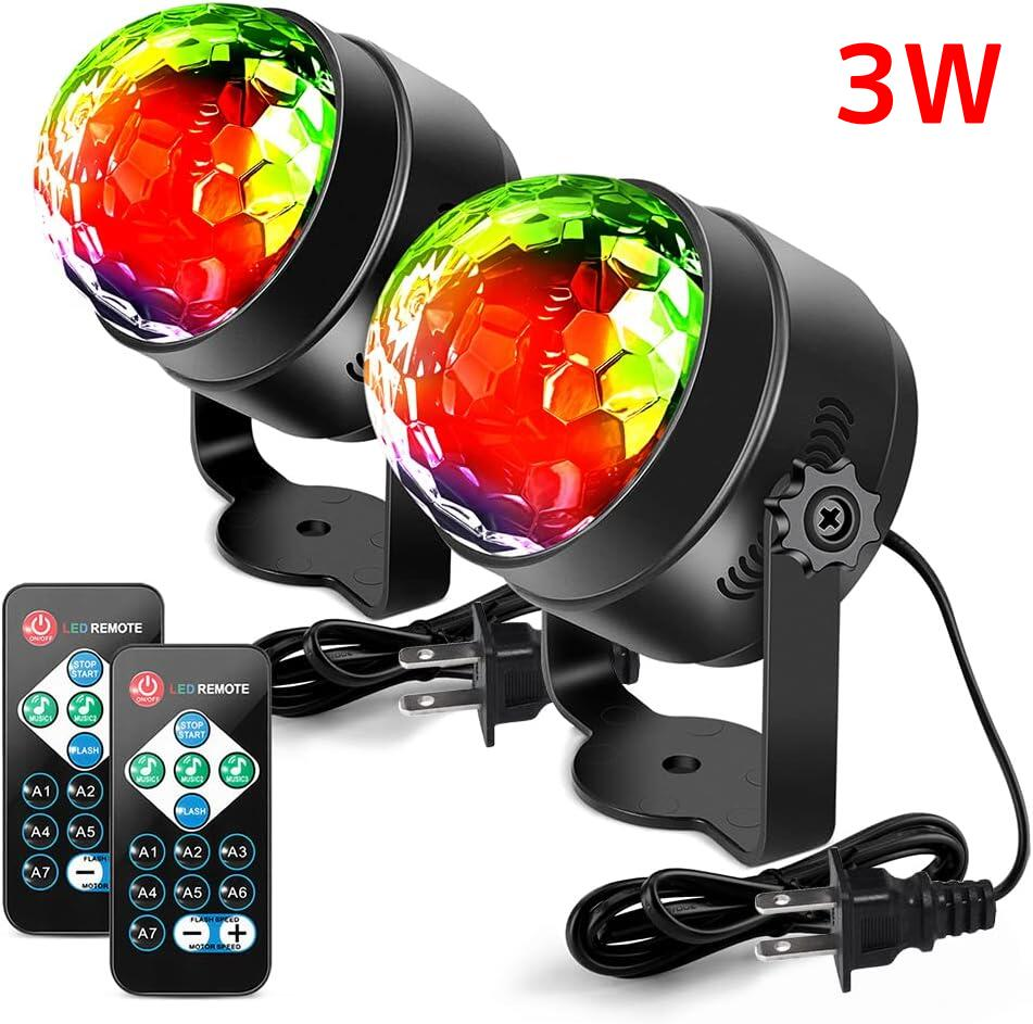 LED ミラーボール ディスコライト 家庭用 回転 3W RGB 7色変化 音声