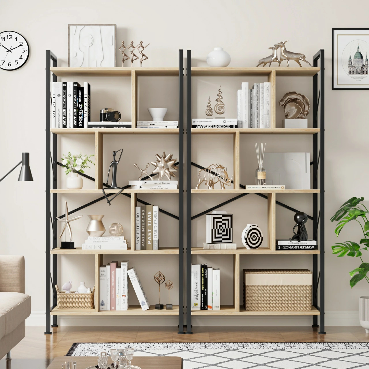 本棚 大容量 おしゃれ 棚 スリム ラック シェルフ 木製 収納棚 5段