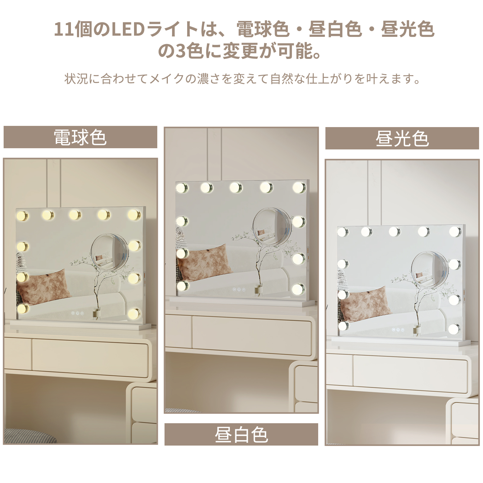 女優ミラー 卓上 ハリウッドミラー ドレッサー 50*40cm 壁掛け 電球 化粧鏡 ライト付き 拡大鏡 LED化粧鏡 卓上ミラー 化粧ミラー Sの画像