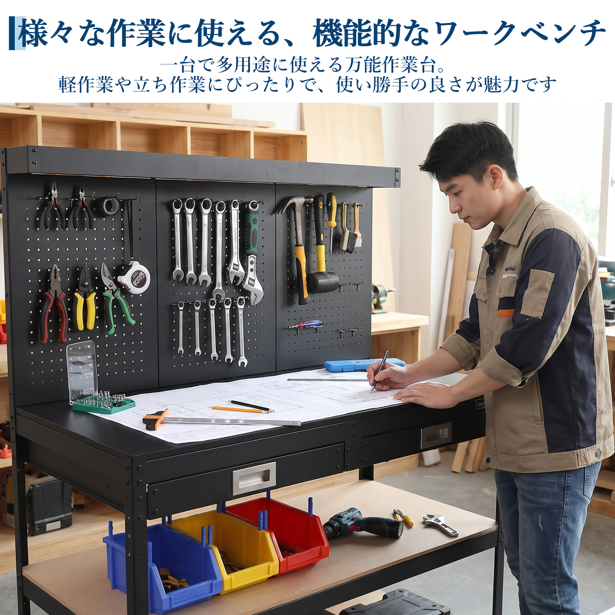 送料無料 ワークテーブル 作業台 ワークベンチ...の詳細画像2