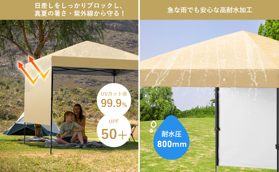 ワンタッチタープテント 1.8m 組立て簡単 サイドシート付属 高耐水加工