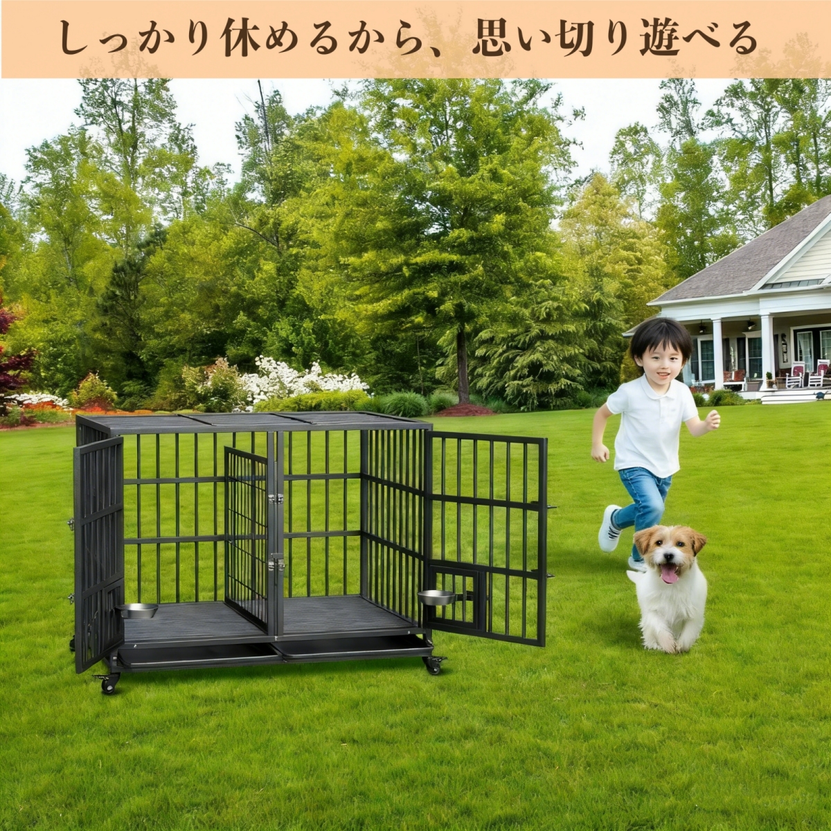 犬ケージ ペットケージ ペットサークル ダブルドア付き 取り外し可能