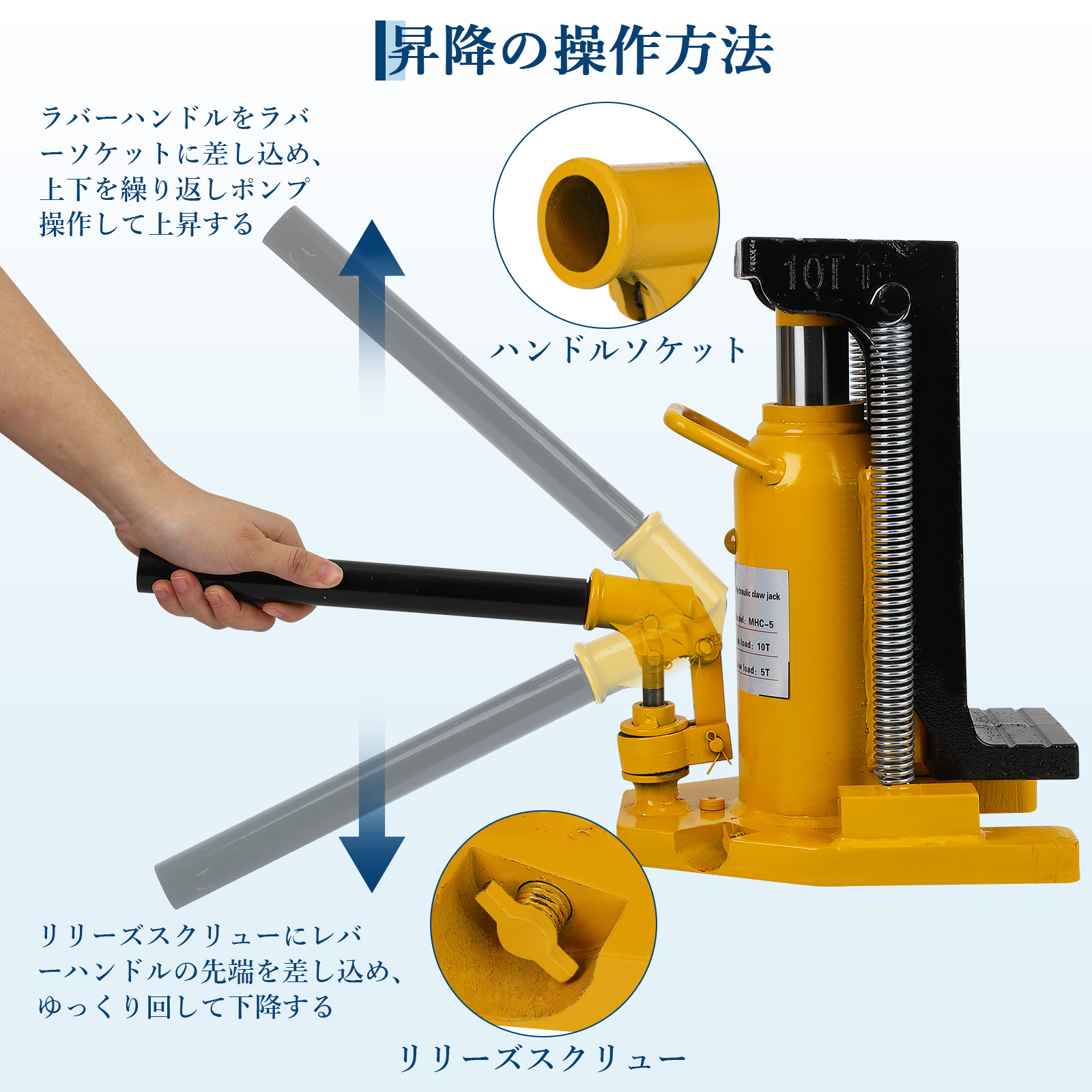 新品 爪ジャッキ5t [38814] ジャッキ 油圧ジャッキ 爪ジャッキ 爪部5t ヘッド部10t 爪付きジャッキ