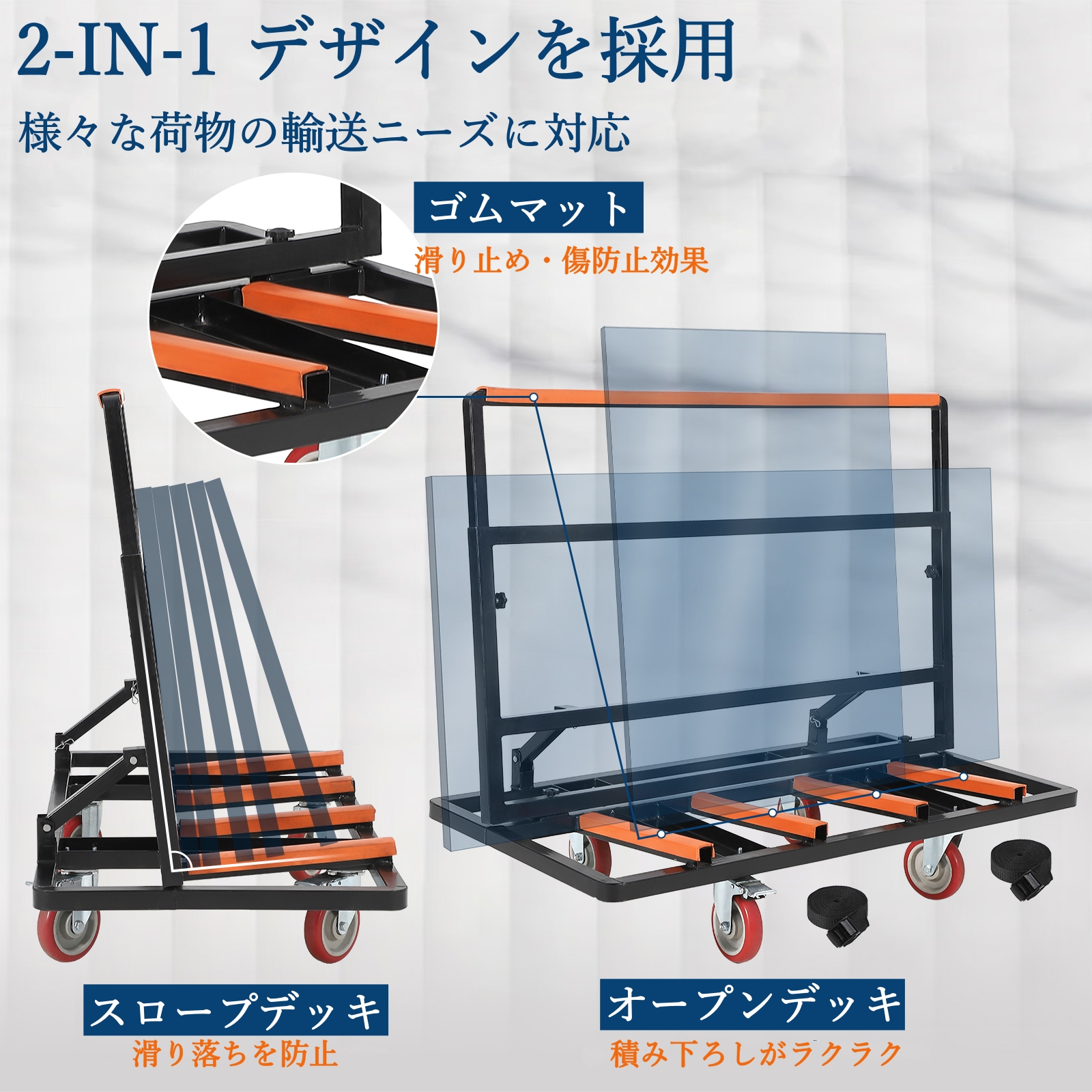 ポニー台車 ガラス運搬用台車 折り畳み式 耐荷...の詳細画像2